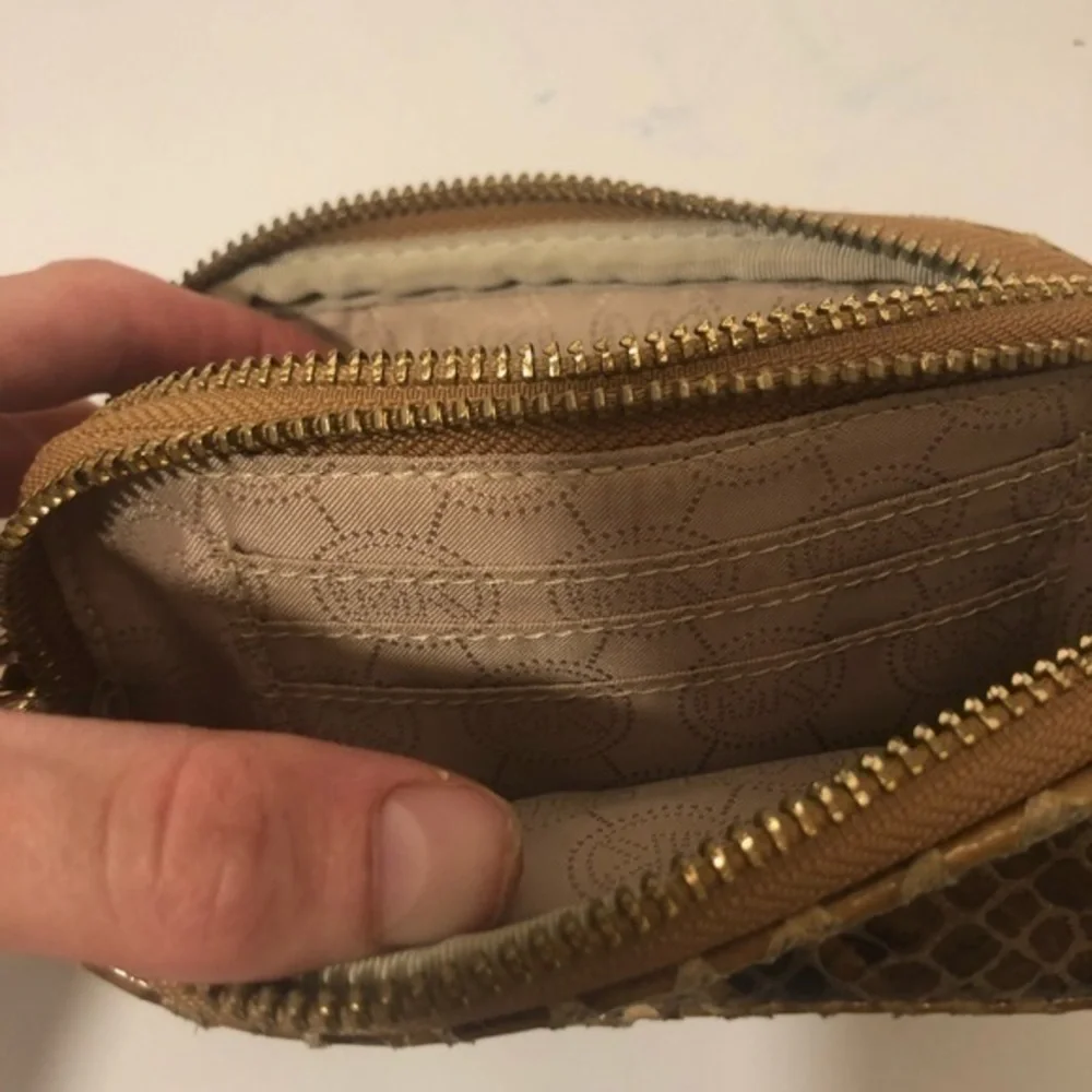 Michael kors python embossed 2 zipper wristlet bag
